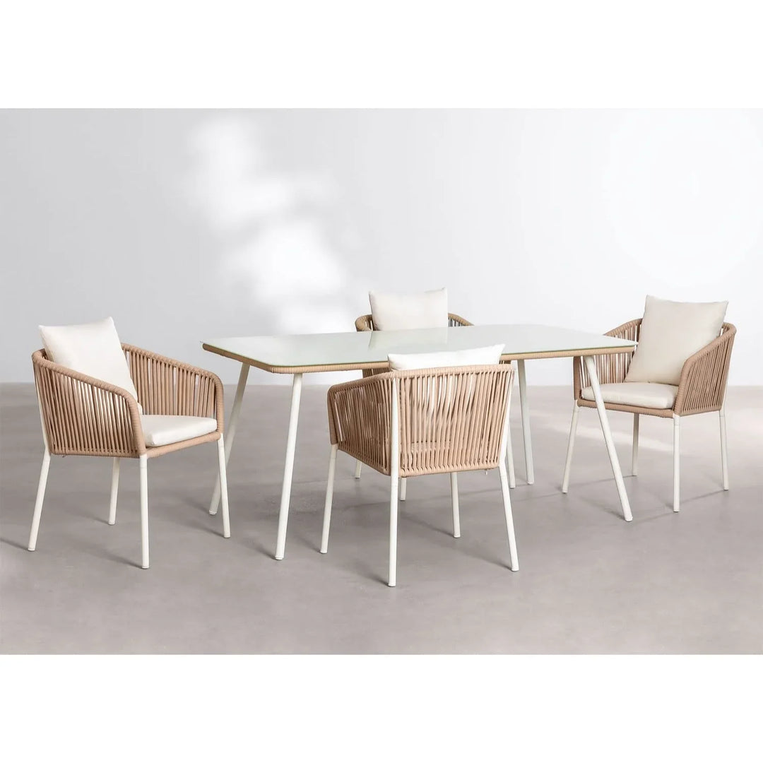 Alejandra 5-Piece Outdoor Patio Dining Set With Rattan Chairs & Glass-Top Table