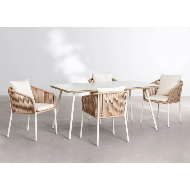 Alejandra 5-Piece Outdoor Patio Dining Set With Rattan Chairs & Glass-Top Table