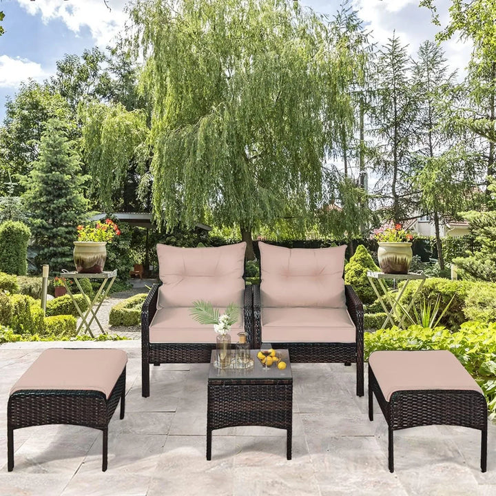 Thalia Outdoor Wicker 5-Piece Patio Sofa Set