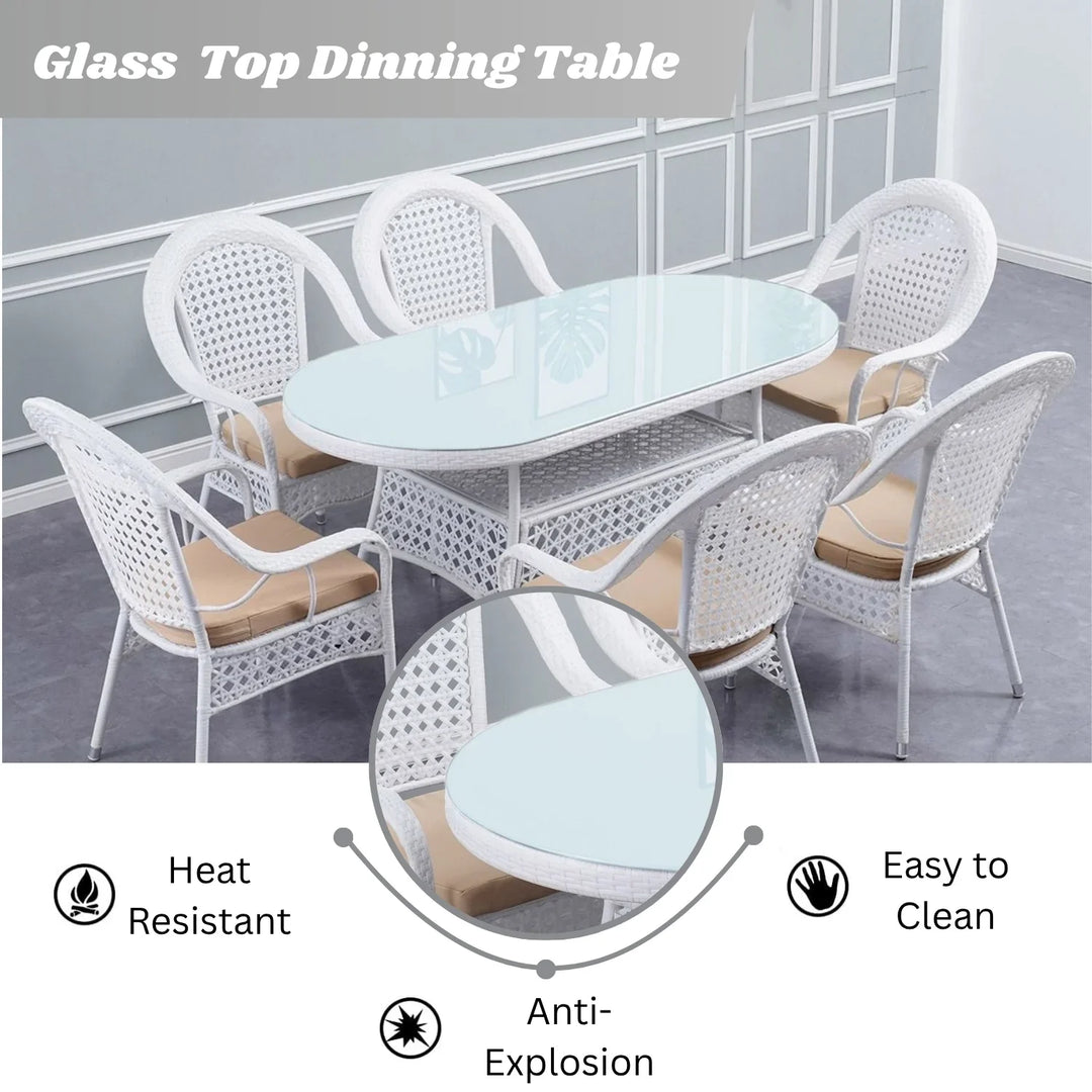 Haneen Outdoor All-Weather Resistant Rattan Wicker 7-Piece Dining Set