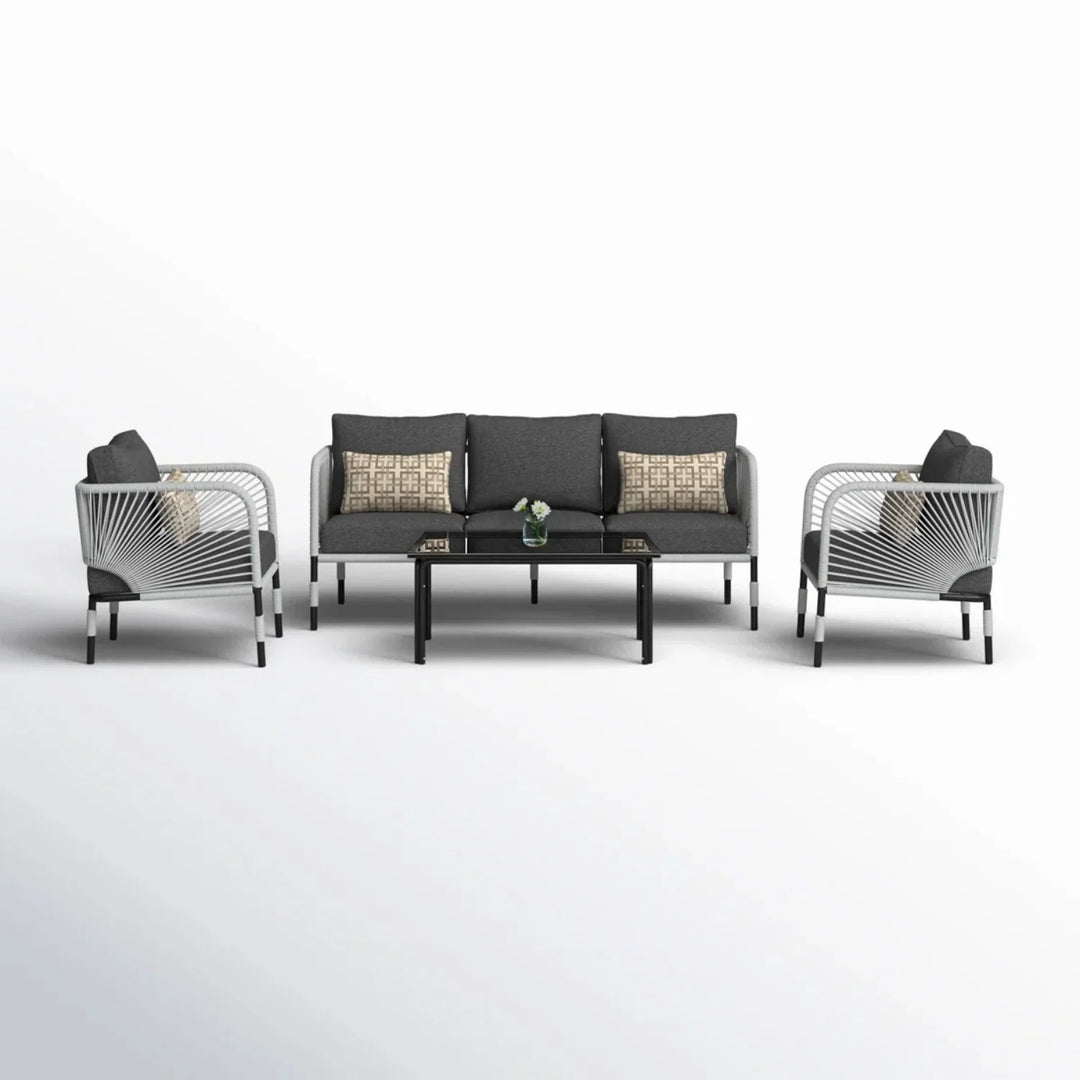 Bellamy Outdoor Rope 5-Seater Sofa Set With Glass Top Table
