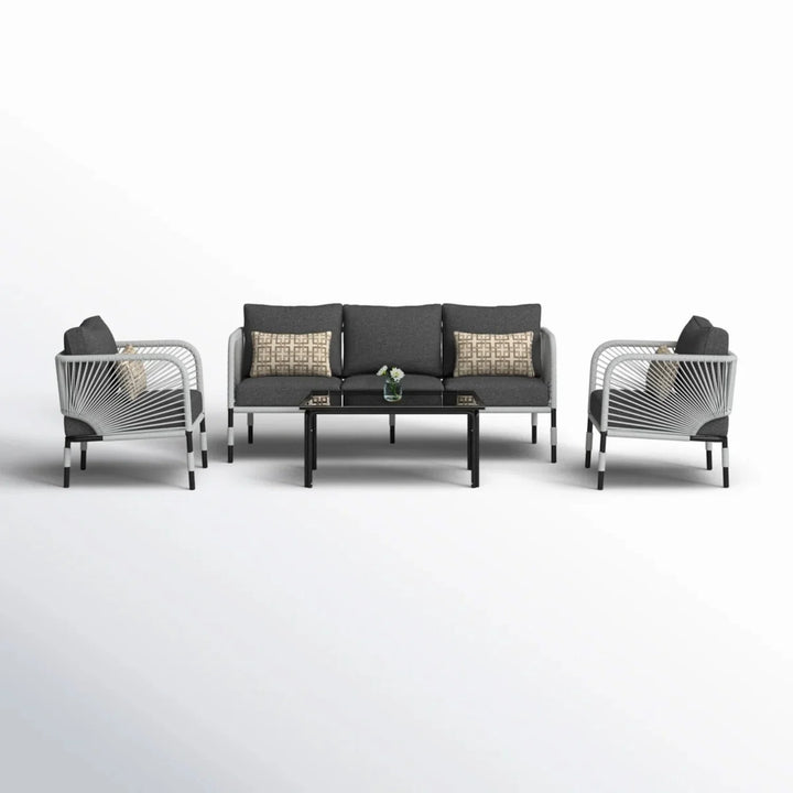 Bellamy Outdoor Rope 5-Seater Sofa Set With Glass Top Table