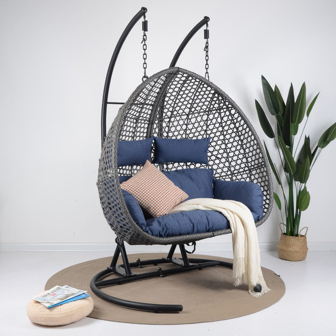 Gabal Double Seater Hanging Swing With Stand For Balcony, Garden Swing (Grey)