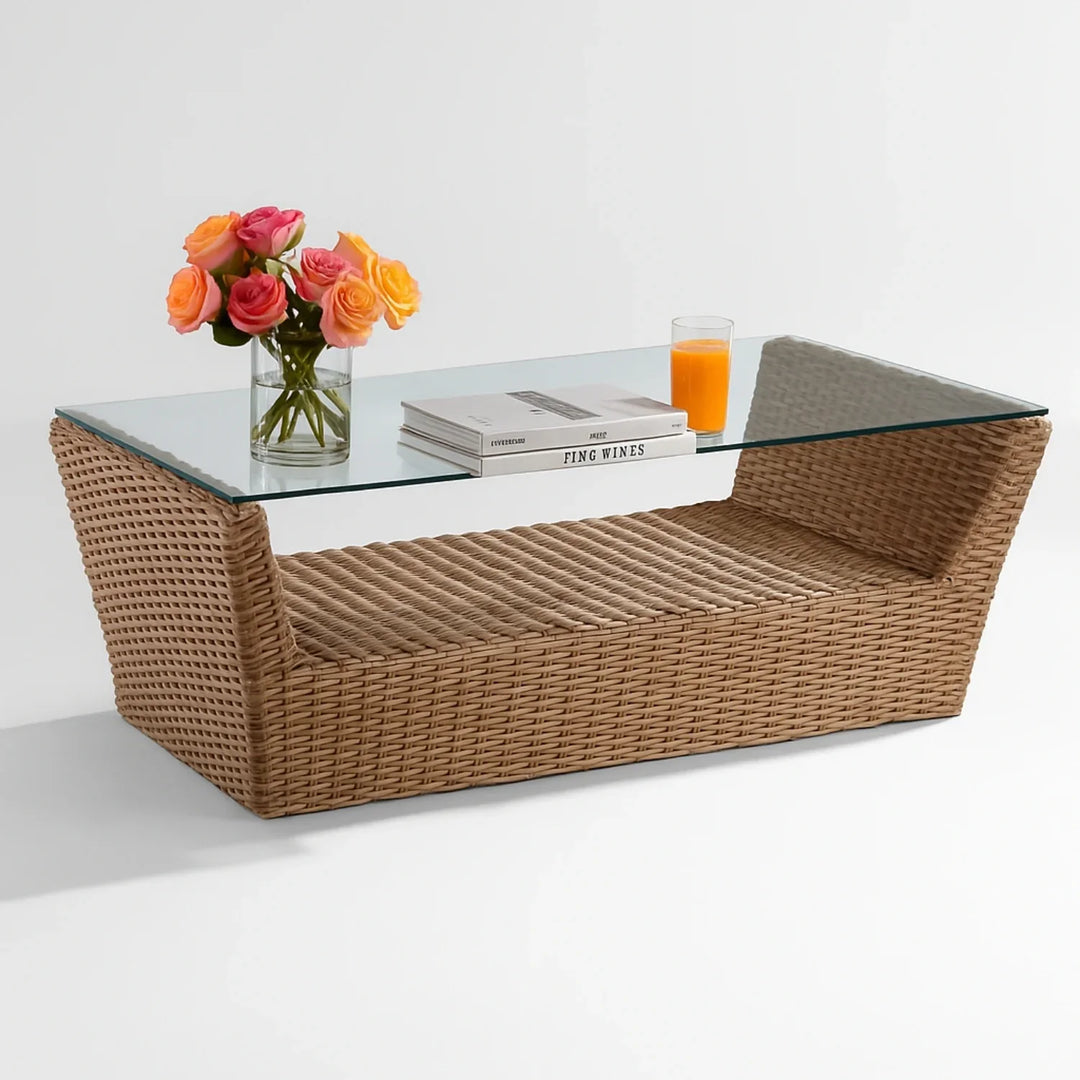 Patricia 5-Piece Outdoor Wicker Sofa Set With 2-Tier Glass Top Tables