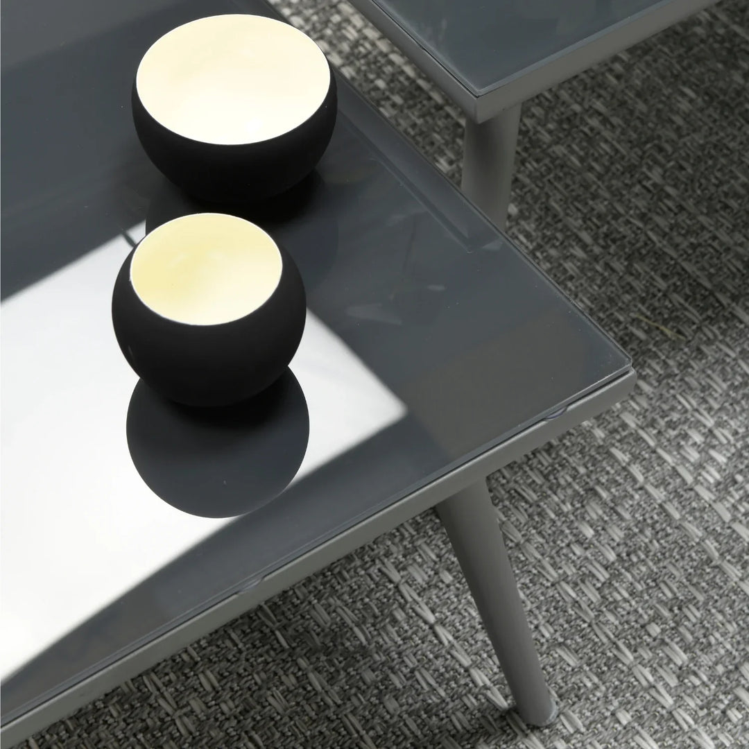 Teresa 5-Seater Outdoor Rope Patio Sofa Set with Glass Top Tables (Black & Grey)