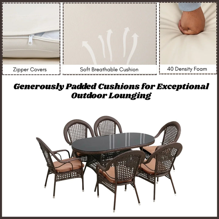 Ghazal Outdoor All-Weather Resistant Rattan Wicker 7-Piece Dining Set