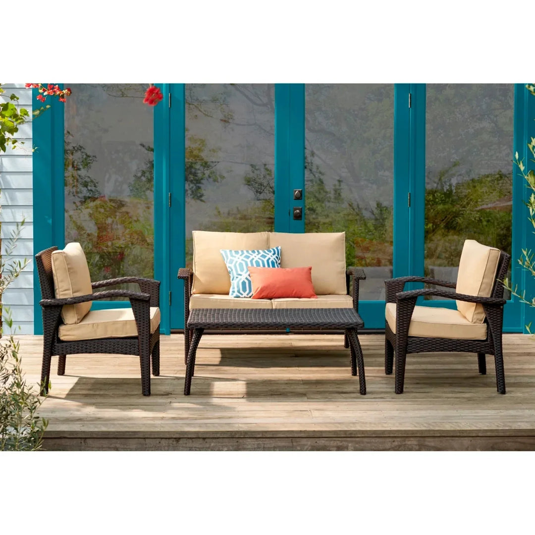 Qiao 4 Pieces Patio Furniture Set, Outdoor Sectional Sofa