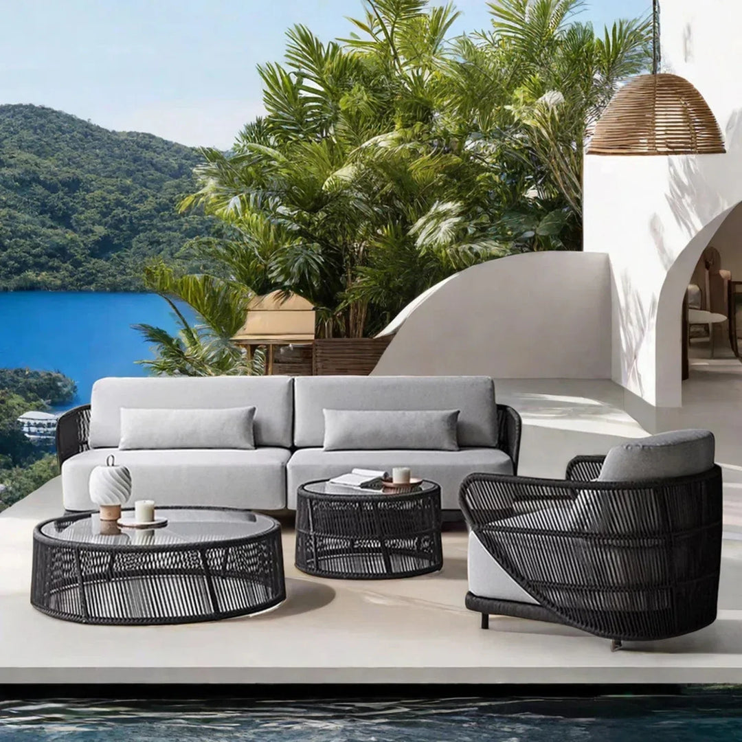 Laken Outdoor Rope 4 Seater Sofa Set With Glass Top Tables