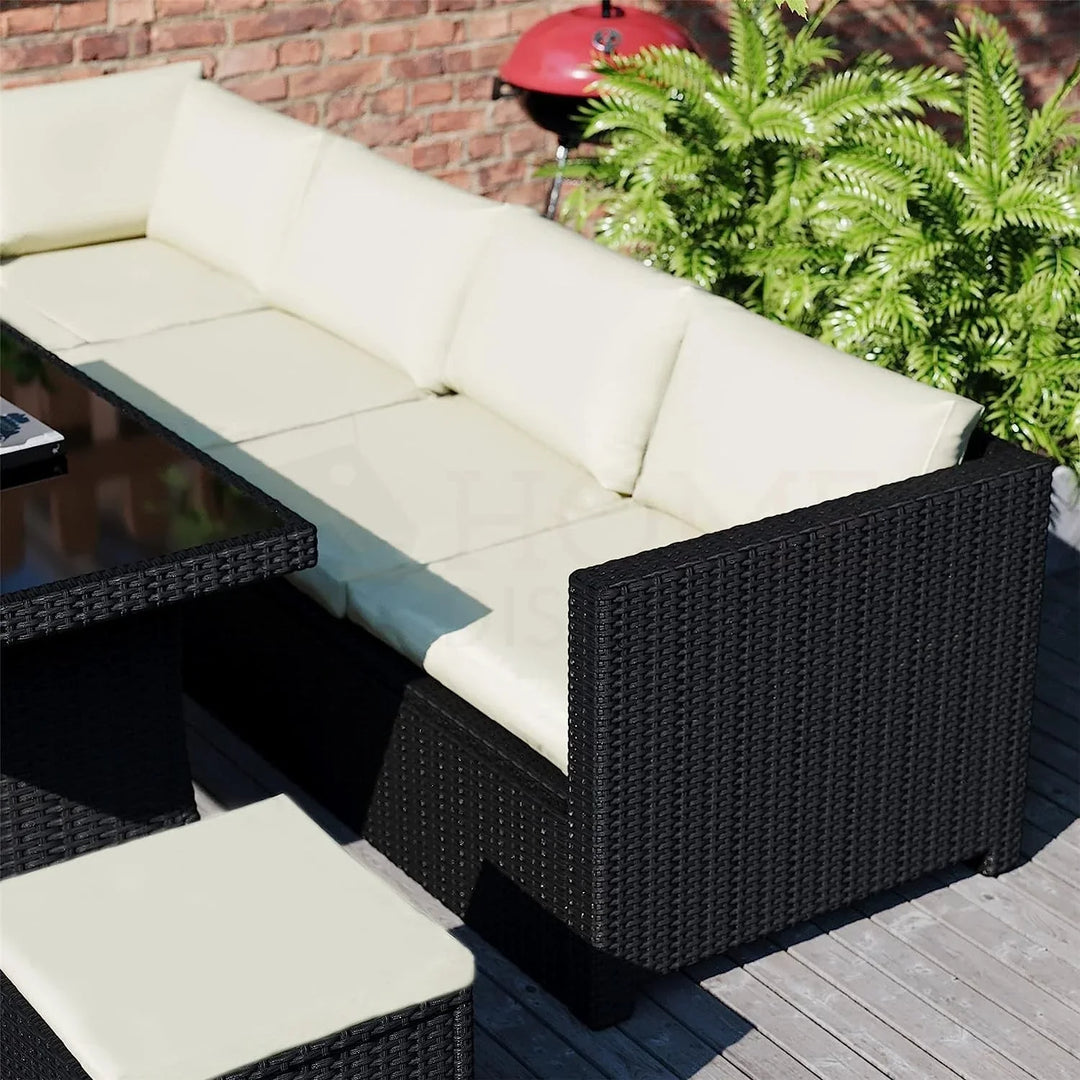 Thea 6-Piece Outdoor Wicker Patio Dining Set – Black/Cream