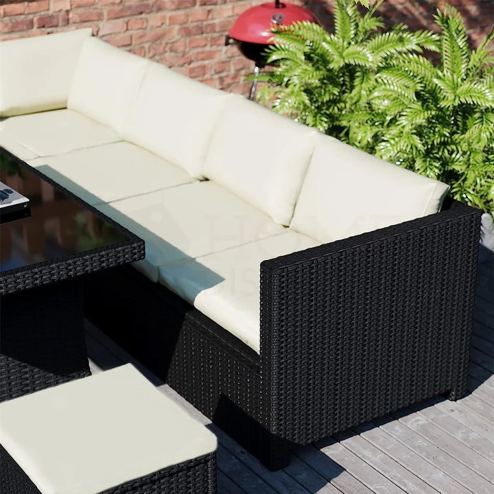 Thea 6-Piece Outdoor Wicker Patio Dining Set – Black/Cream