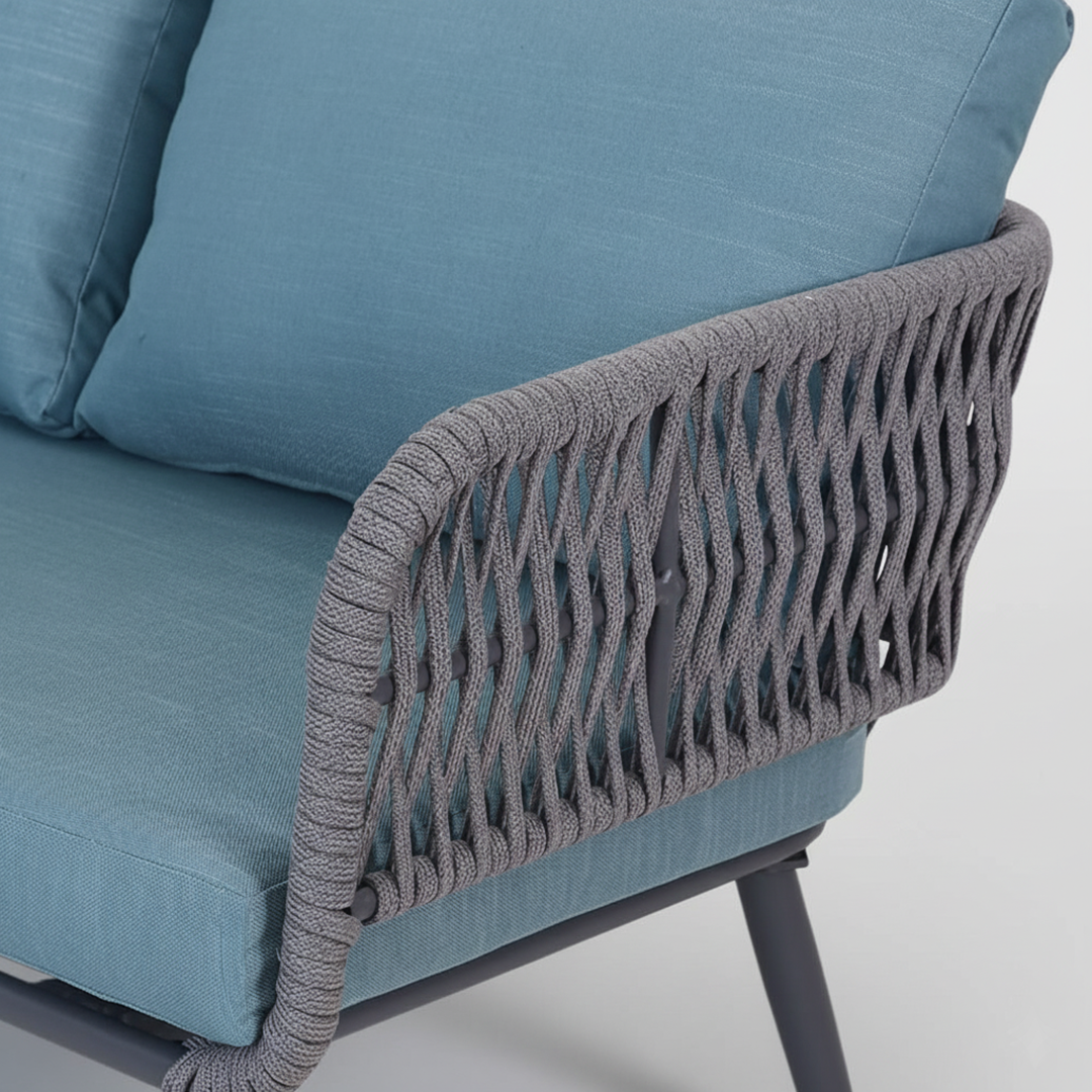 Polari Outdoor Garden Balcony Sofa Set 2 Seater , 2 Single Seater 1 Center Table Set (Grey) Braided and Rope