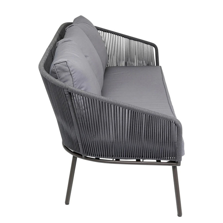 Zariah Outdoor Rope 5-Seater Patio Sofa Set with Glass Top Table (Grey)