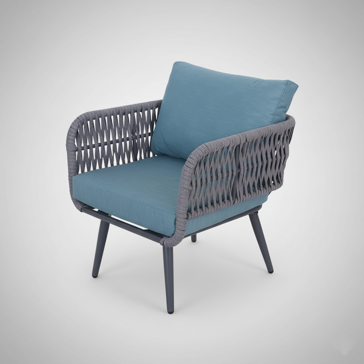 Polari Outdoor Garden Balcony Sofa Set 2 Seater , 2 Single Seater 1 Center Table Set (Grey) Braided and Rope