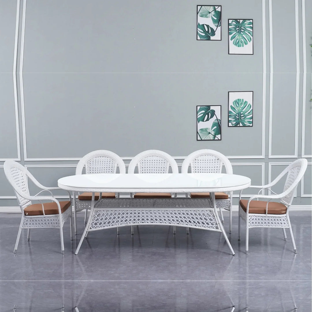 Haneen Outdoor All-Weather Resistant Rattan Wicker 7-Piece Dining Set