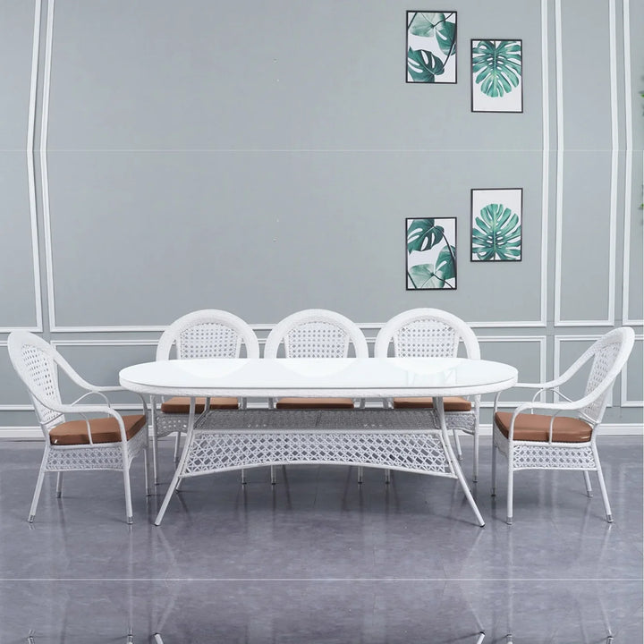 Haneen Outdoor All-Weather Resistant Rattan Wicker 7-Piece Dining Set