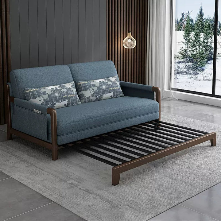 Pull Out Sleeper Sofa Bed with Armrest Storage Pockets Cotton Linen Walnut Frame sleeper sofa bed