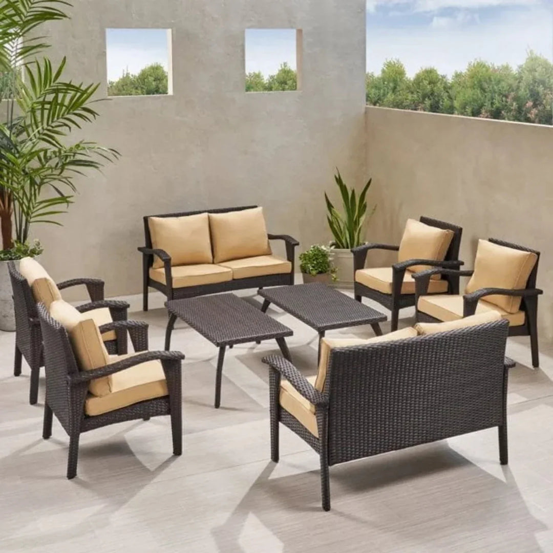 Yoko Brown 8 Seater Outdoor Wicker Conversation Set