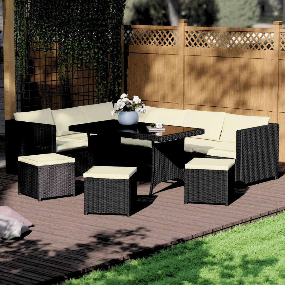 Thea 6-Piece Outdoor Wicker Patio Dining Set – Black/Cream