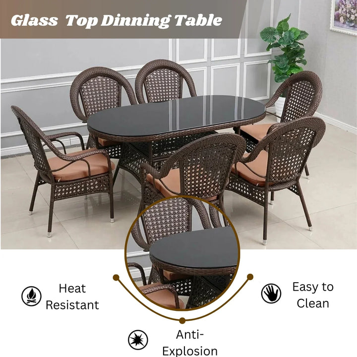 Ghazal Outdoor All-Weather Resistant Rattan Wicker 7-Piece Dining Set