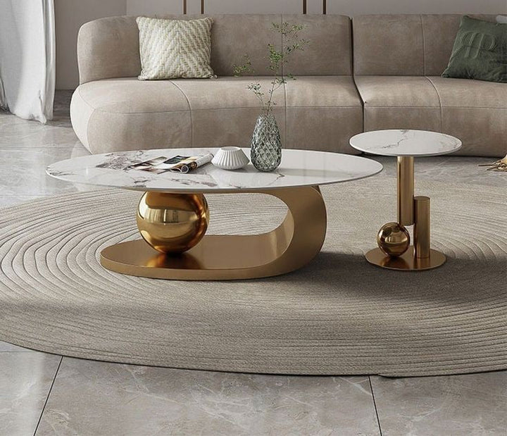 Luxurious Marble Top Stainless Steel With Pvd Coated Single Bool Coffee Table Set Tables