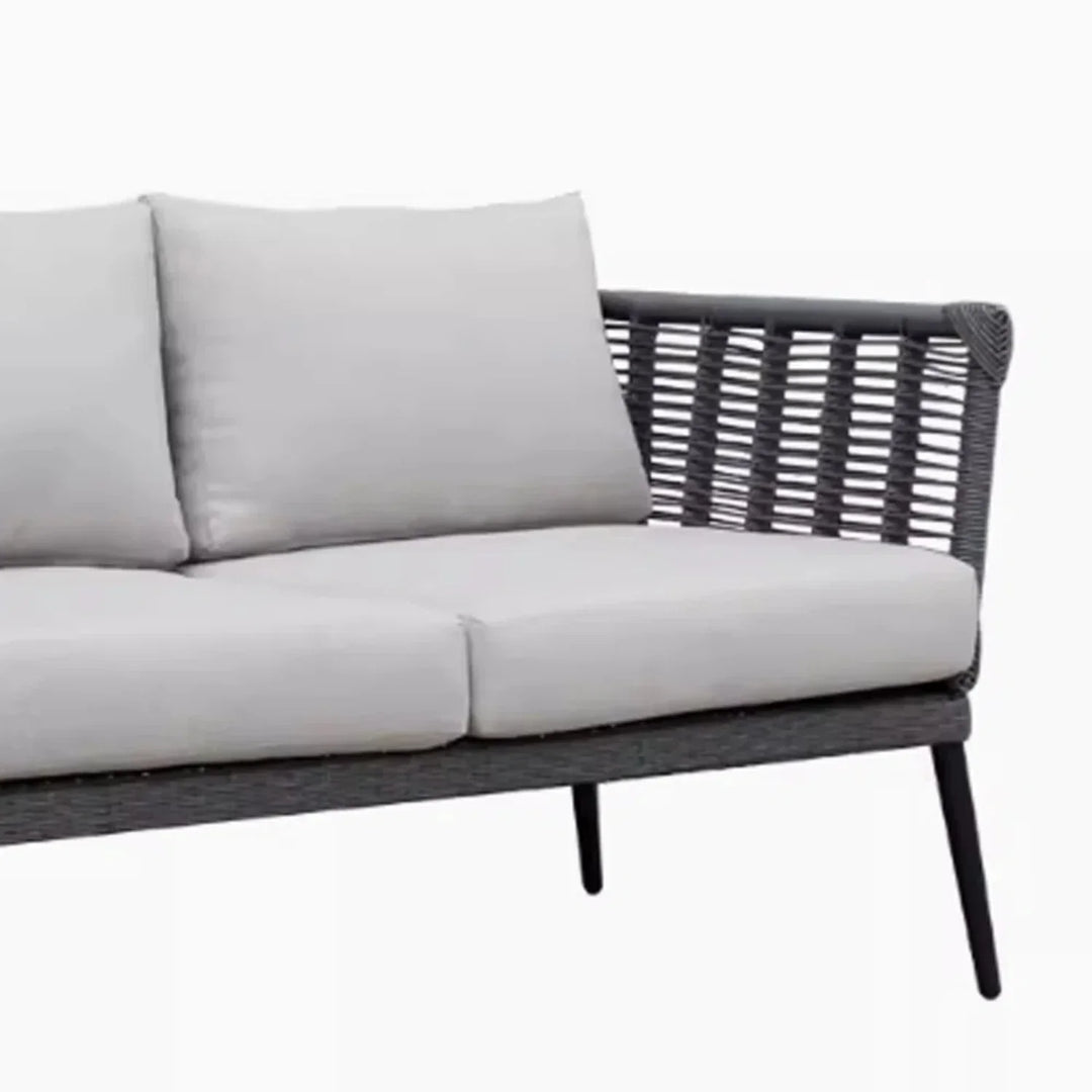 Amirah Outdoor Grey Rope 7-Seater Sofa Set With Glass Top Table