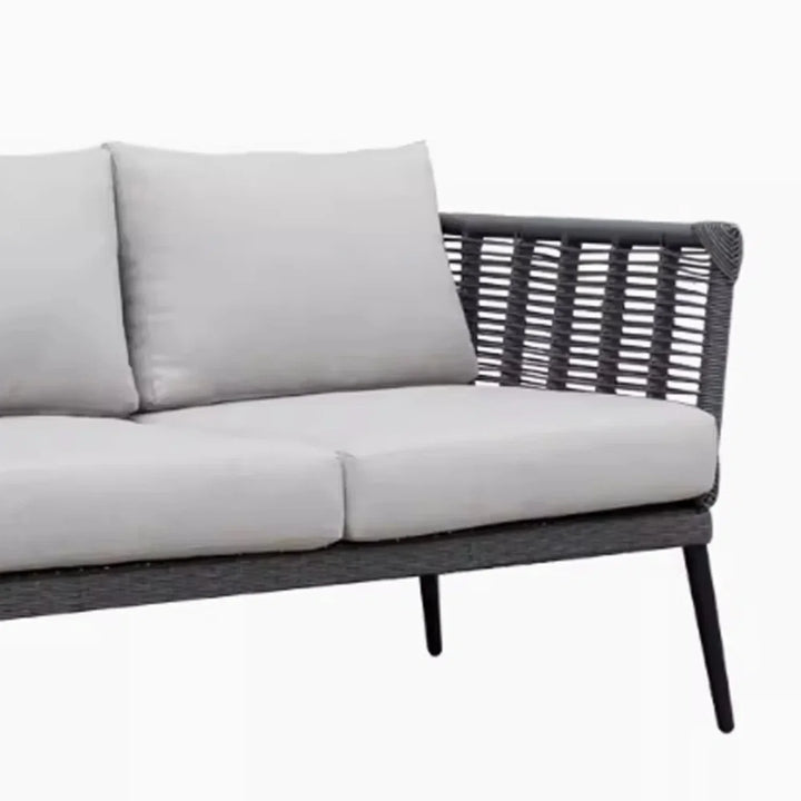 Amirah Outdoor Grey Rope 7-Seater Sofa Set With Glass Top Table