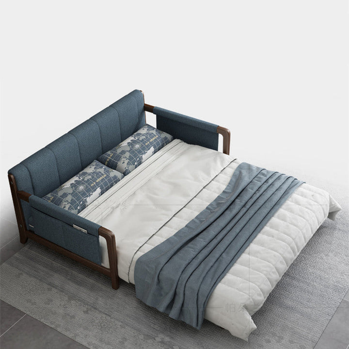 Pull Out Sleeper Sofa Bed with Armrest Storage Pockets Cotton Linen Walnut Frame sleeper sofa bed