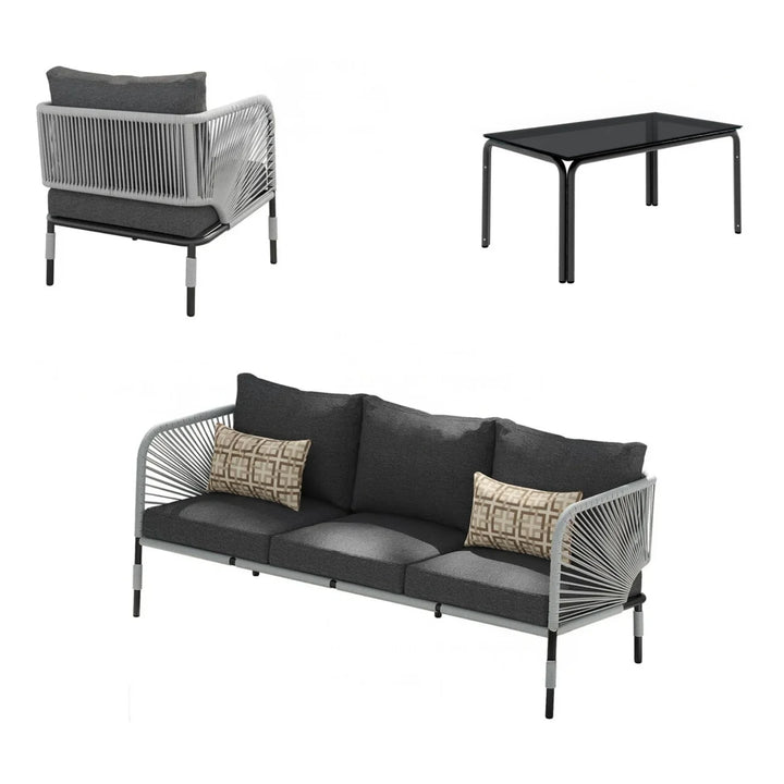 Bellamy Outdoor Rope 5-Seater Sofa Set With Glass Top Table