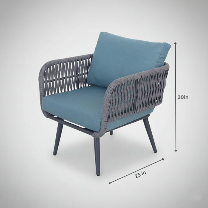 Polari Outdoor Garden Balcony Sofa Set 2 Seater , 2 Single Seater 1 Center Table Set (Grey) Braided and Rope