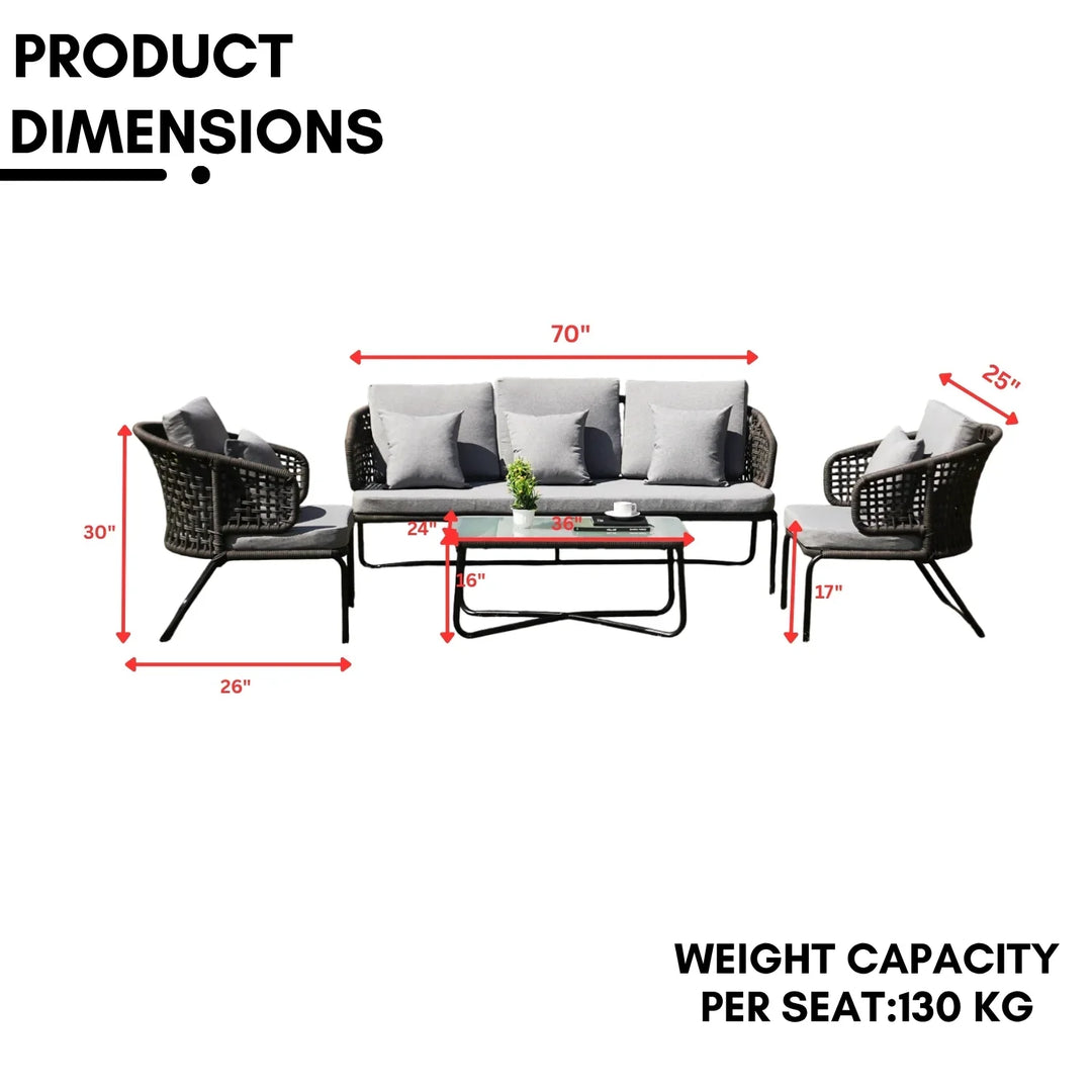 Ishira Outdoor 5 Seater Rope Conversation Sofa Set