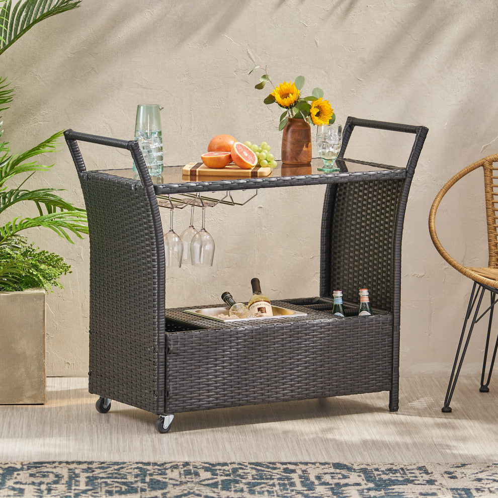 Gerrit Outdoor Patio Bar Serving Cart (Dark Brown)