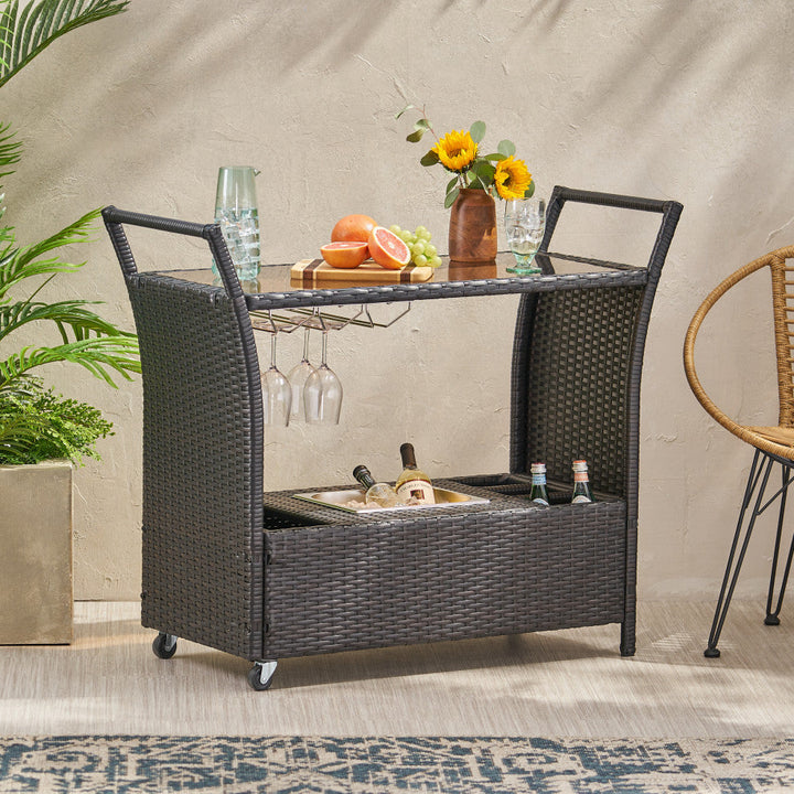 Gerrit Outdoor Patio Bar Serving Cart (Dark Brown)