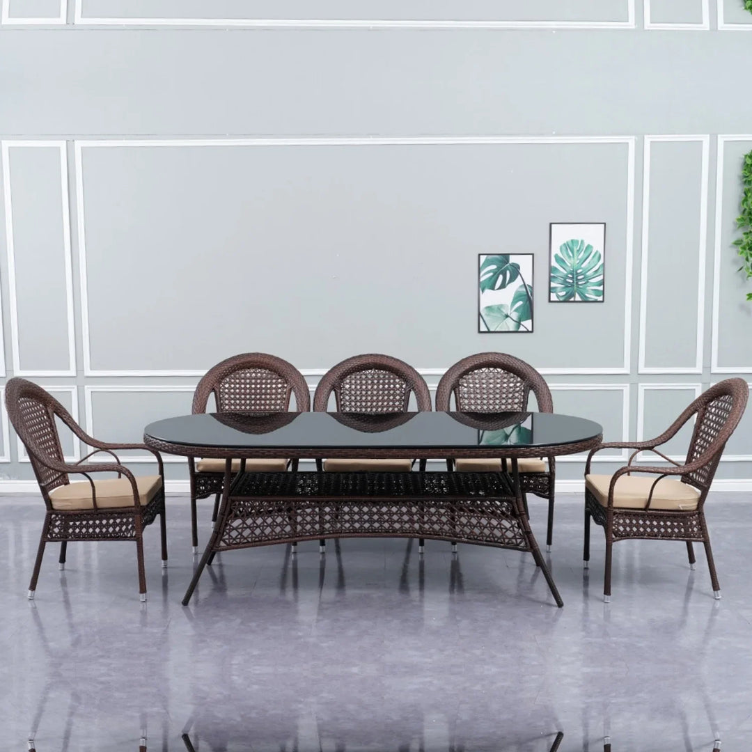 Ghazal Outdoor All-Weather Resistant Rattan Wicker 7-Piece Dining Set