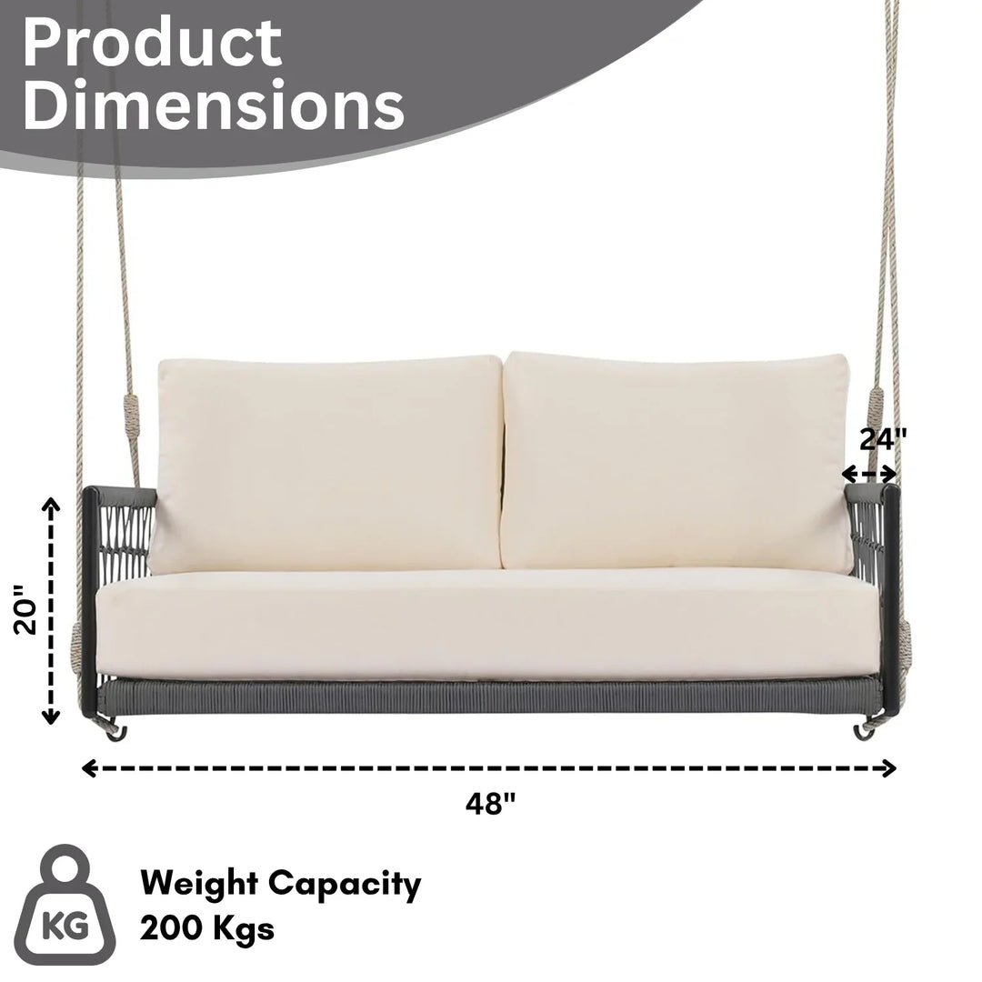 Outdoor Rope Swing 2-Person Hanging Chair, Weatherproof Porch Swing