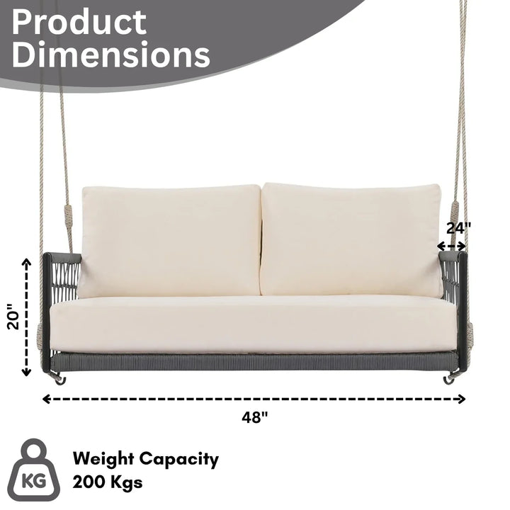 Outdoor Rope Swing 2-Person Hanging Chair, Weatherproof Porch Swing