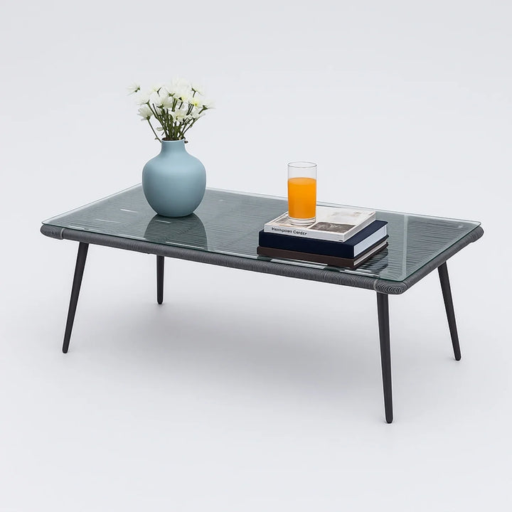 Amirah Outdoor Grey Rope 7-Seater Sofa Set With Glass Top Table