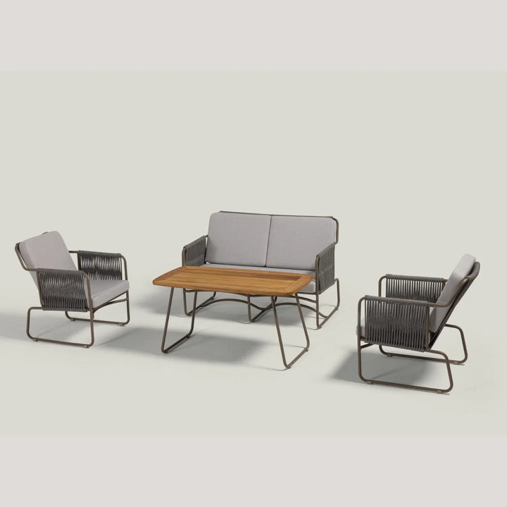 Isabeau Outdoor Rope Loveseat Sofa Set With Wooden Top Table