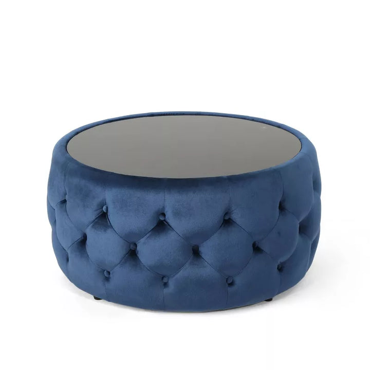 Dobromira Fabric and Tufted Coffee Table with Glass Top for Living Room