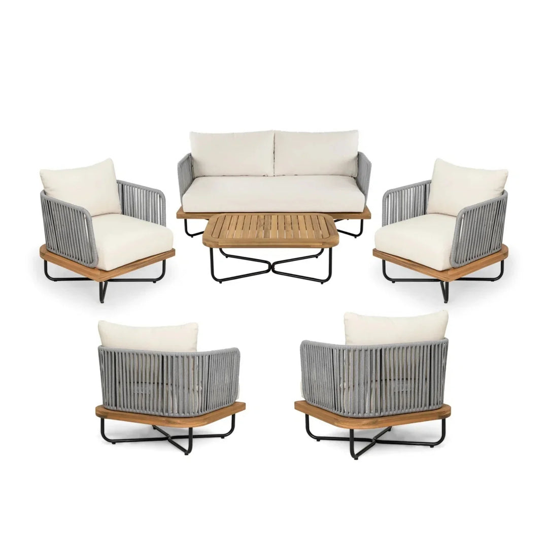 Navisha Outdoor 6-Piece Rope Woven Conversation Sofa Set with Wooden Top Table