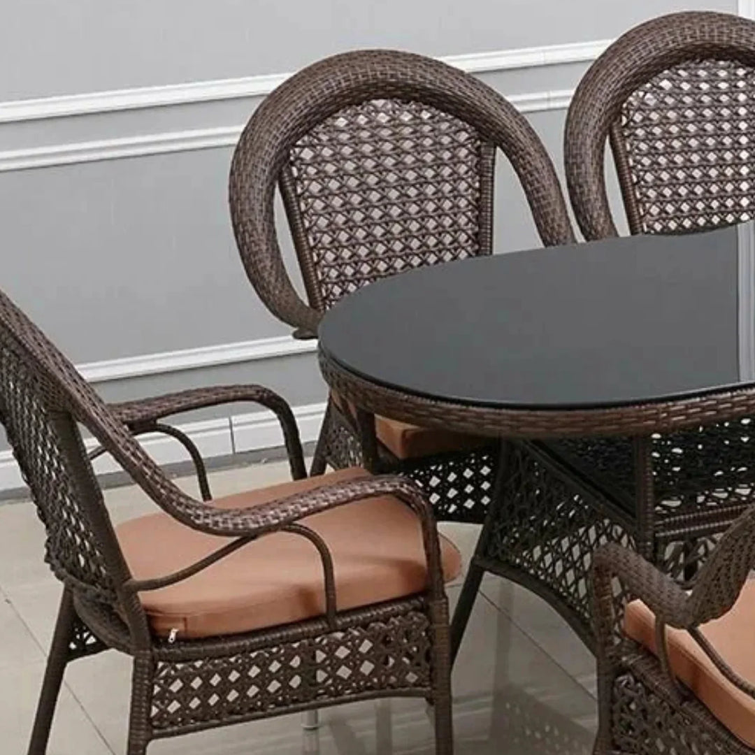 Ghazal Outdoor All-Weather Resistant Rattan Wicker 7-Piece Dining Set