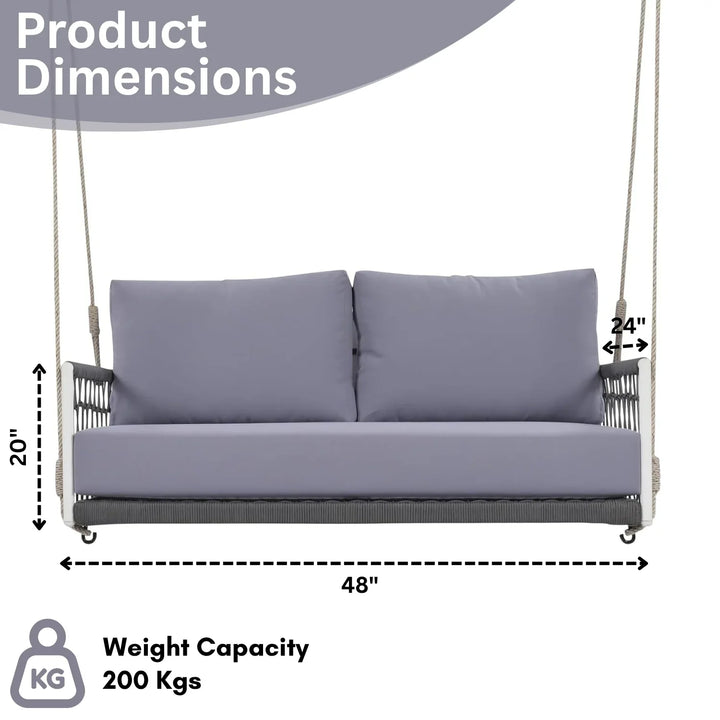 Outdoor Rope Swing 2-Person Hanging Chair, Weatherproof Porch Swing