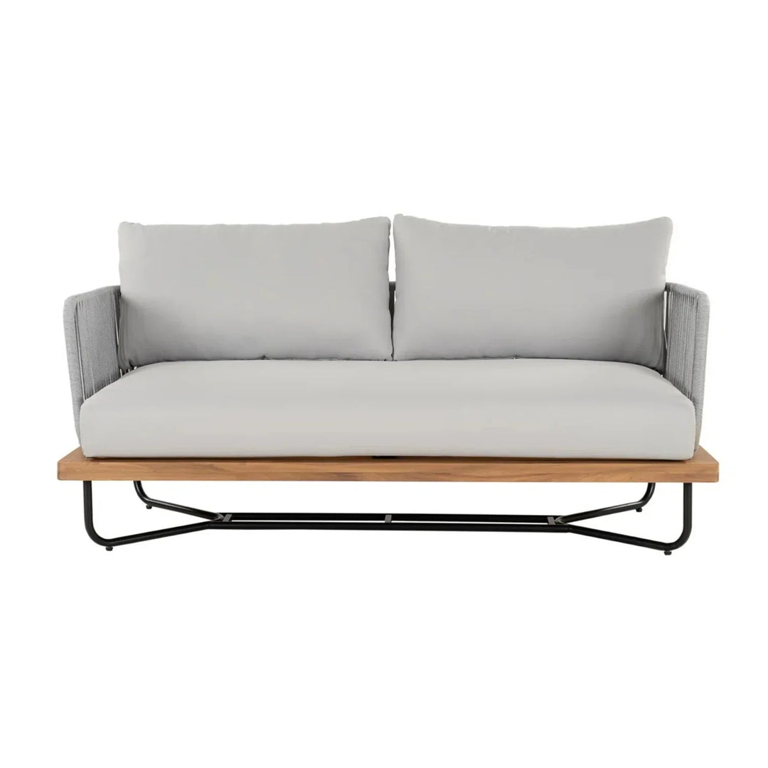 Uma Outdoor 4-Piece Rope Woven Conversation Sofa Set with Wooden Top Table