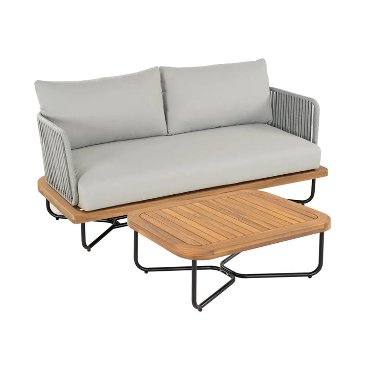 Uma Outdoor 4-Piece Rope Woven Conversation Sofa Set with Wooden Top Table