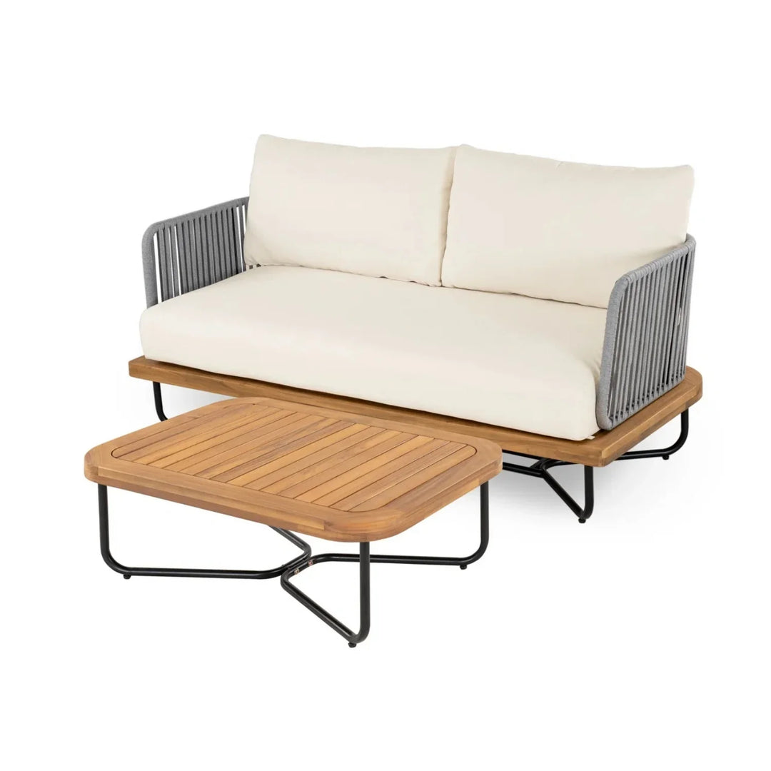 Navisha Outdoor 6-Piece Rope Woven Conversation Sofa Set with Wooden Top Table