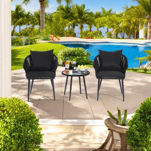 Veras Outdoor Patio Seating Set 2 Chairs and 1 Table Set Braided & Rope