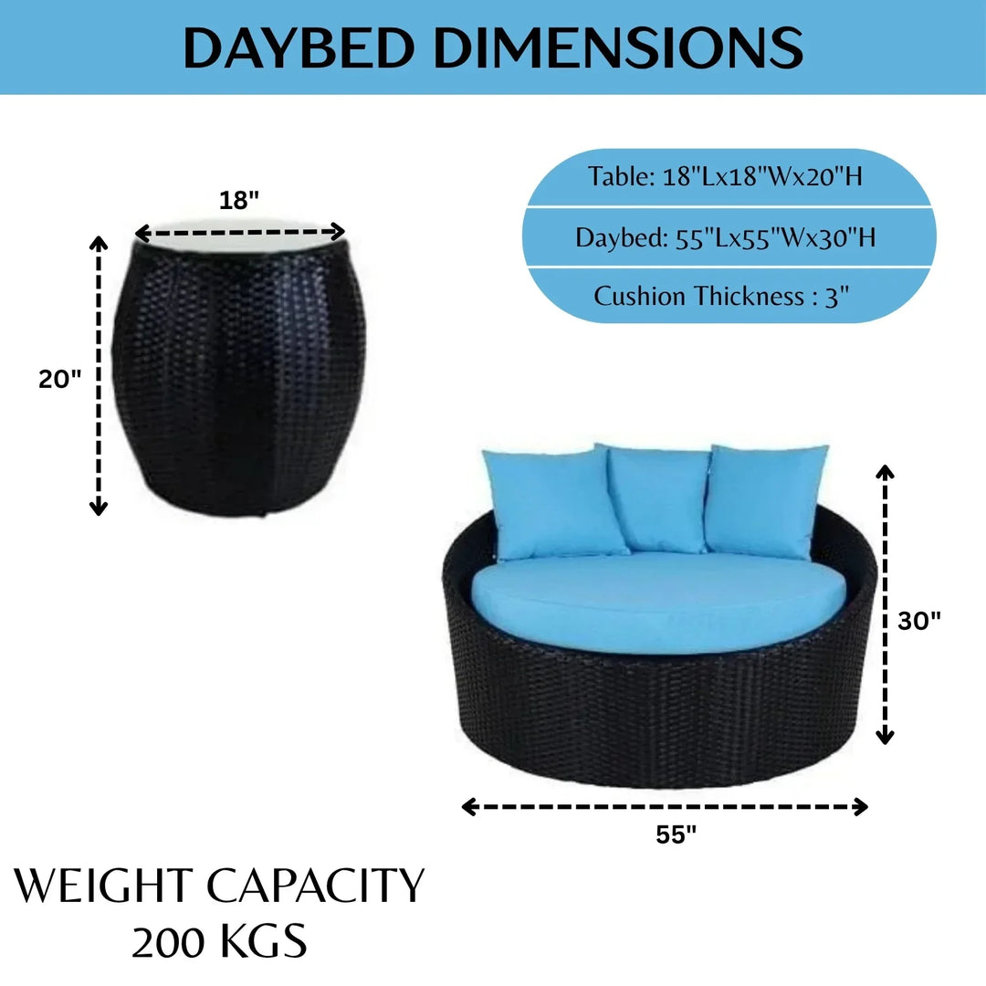 Johanne Outdoor Rattan Wicker Daybed with Glass Top Table