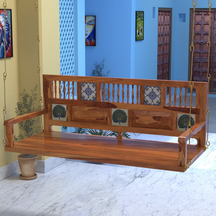 Alisha Luxurious Premium Tiled Handmade Wooden Swing for Home
