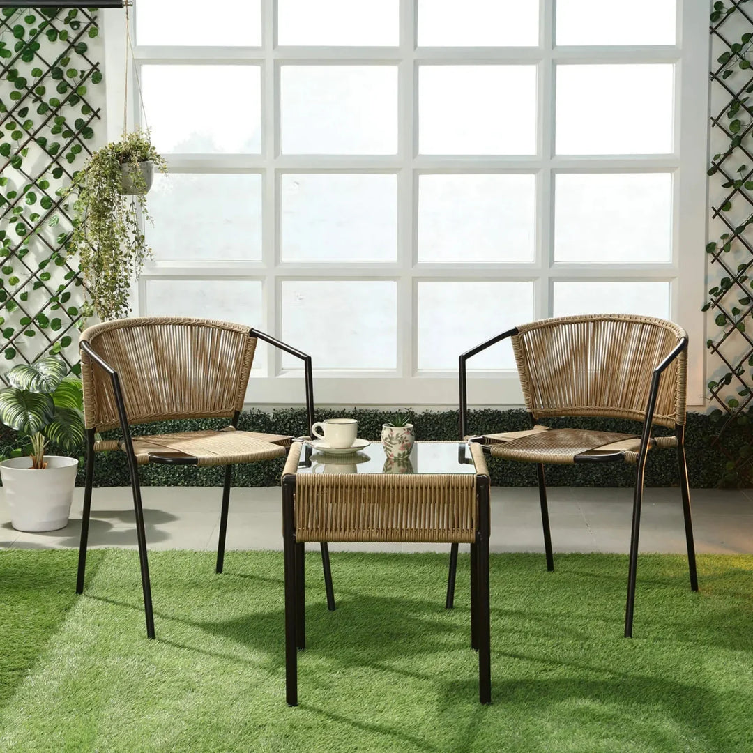 Capri Outdoor Rope 3-Piece Patio Chairs Set (Beige)