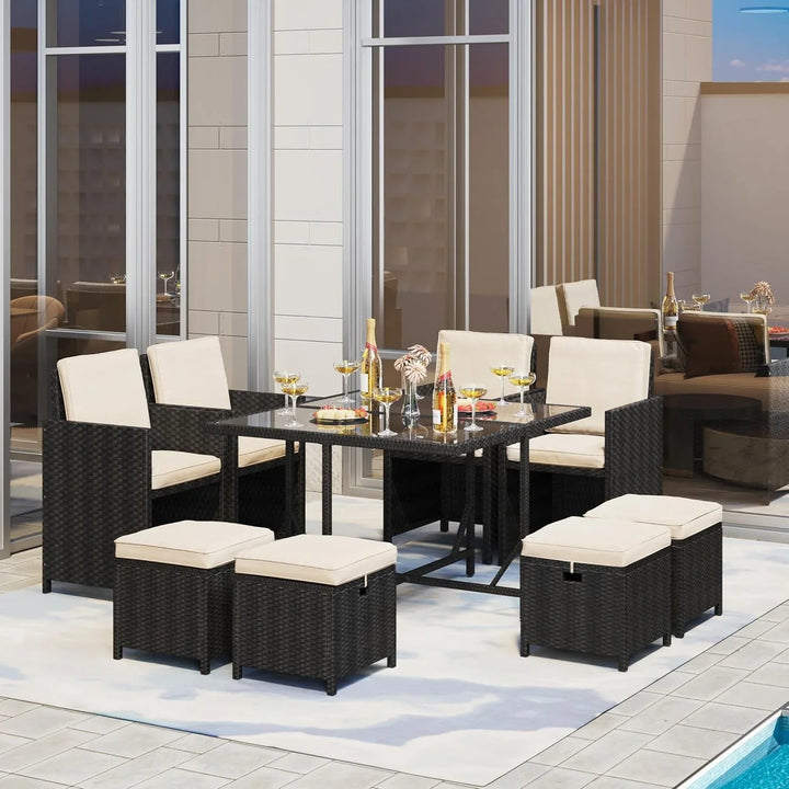 Tavisha 9-Piece Outdoor Patio Rattan Dining Set