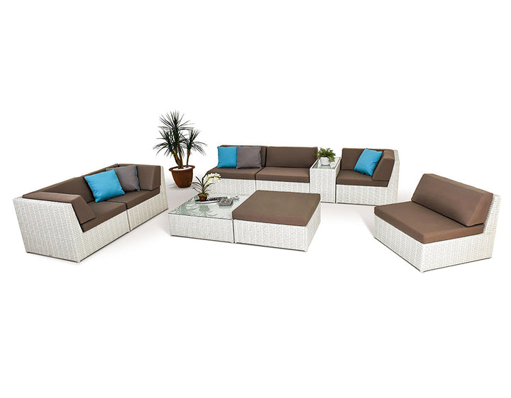 Ferri Outdoor Patio Sofa Set 6 Chairs , 1 Footstool , 1 Side table and 1 Center Table (Off White)